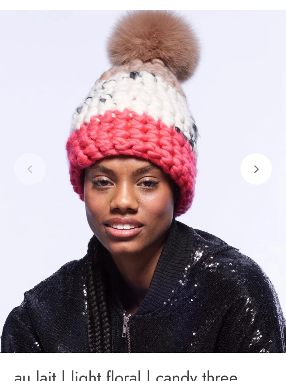 Chunky Knit Pom Beanie - Candy Pink & Cream